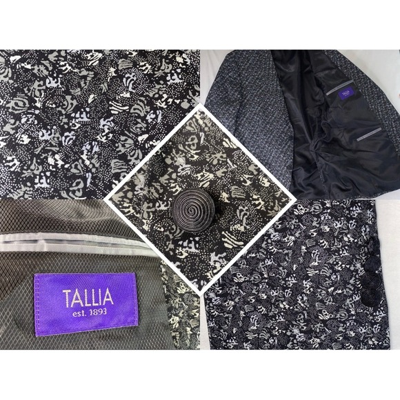 Tallia Sport Blazer Cotton Mens Large Black Artsy Micro Abstract Floral Jacquard